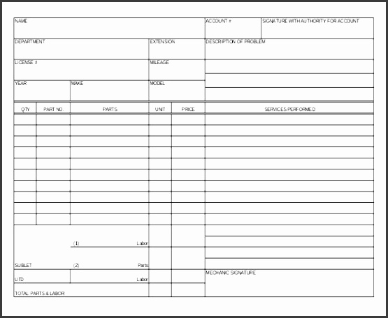 repair order template 10 free excel pdf documents