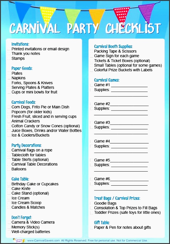 carnival birthday party checklist free