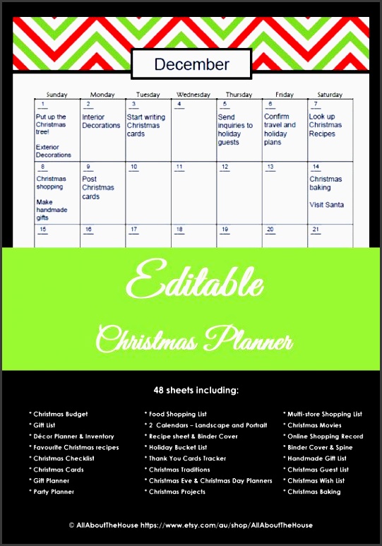 editable christmas planner chevron pdf instant home organisation t list to do checklist calendar party planner