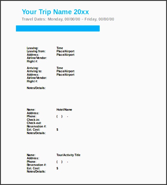 travefy travel itinerary template for free