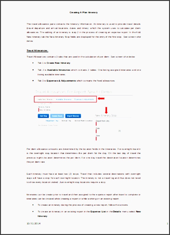 creating a plan itinerary template