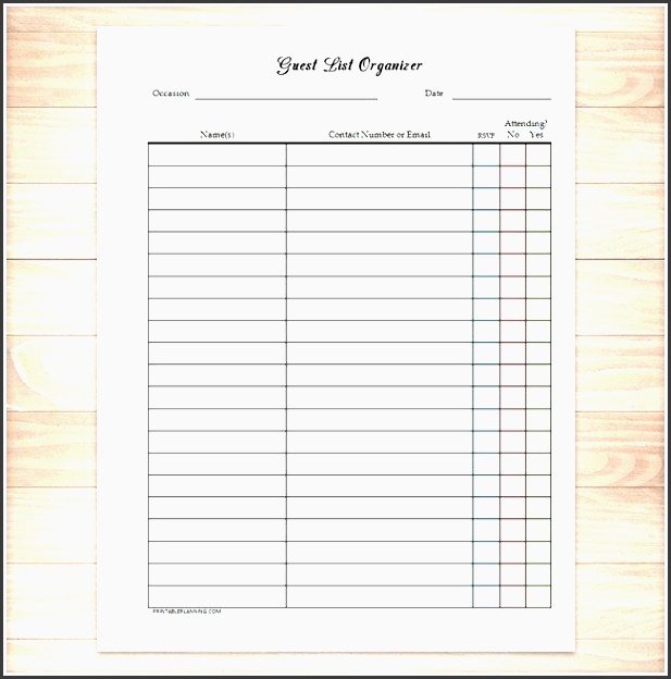 guest list rsvp organizer event planning printable at printable planning for only 5 00