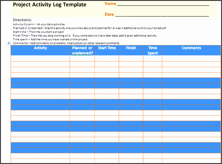 activity log template excel