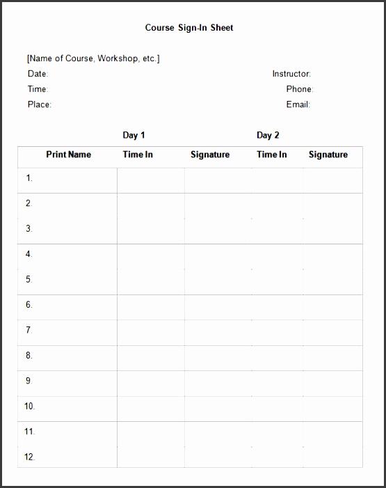 keep track of all those who sign up for available courses using this highly editable and easily able sign in sheet template
