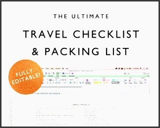 travel checklist travel packing list travel planning template pre populated and fully
