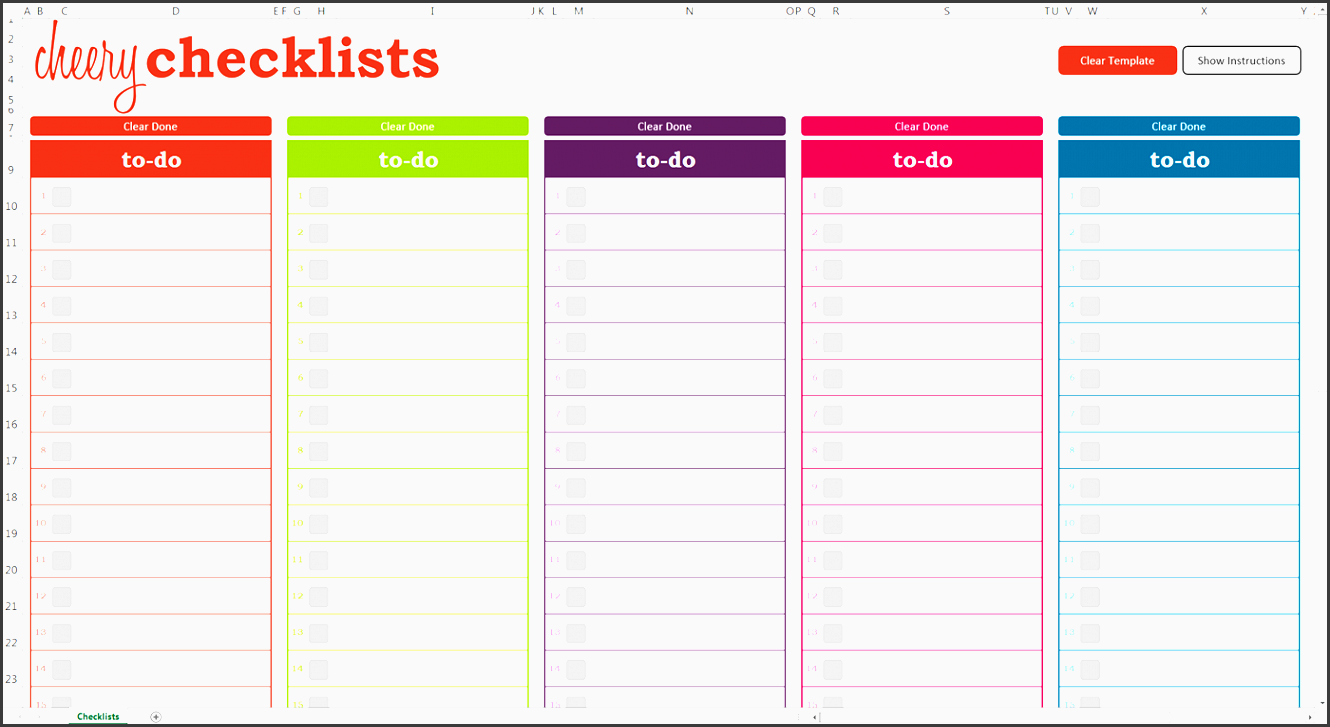cheery checklists excel template screen view