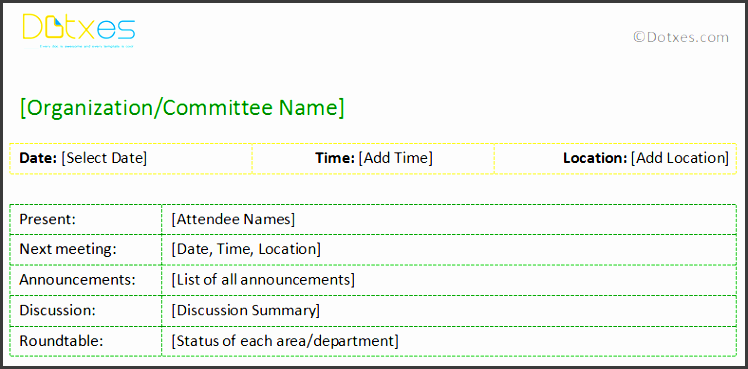 sample meeting minutes template in short format
