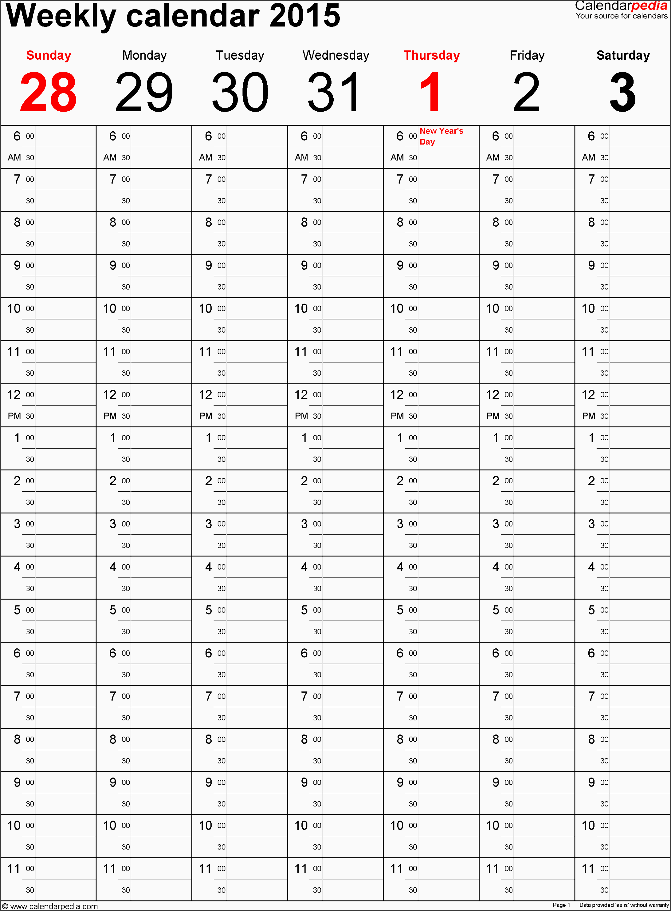 weekly calendar 2015 template for excel version 8 portrait 53 pages time