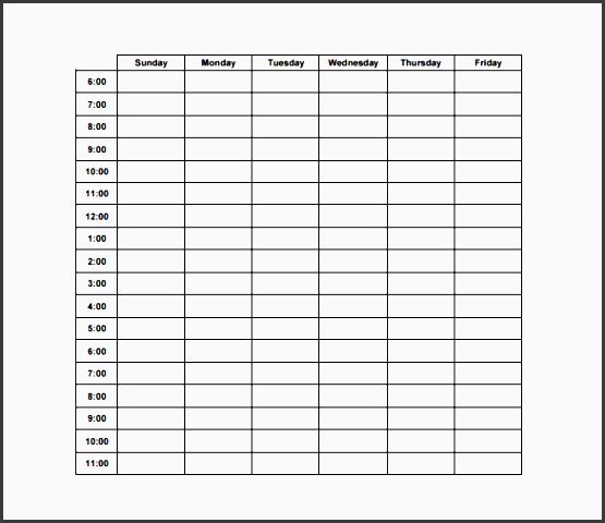 week hourly schedule