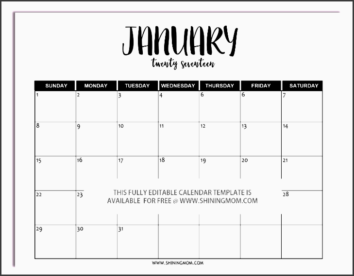 free printable fully editable 2017 calendar templates in word format