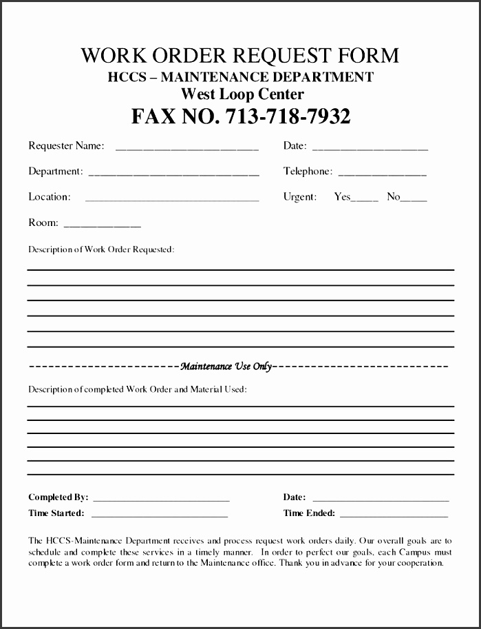 free customer work order request work order form doc