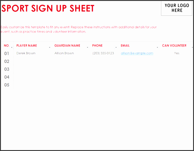 sport sign up sheet templates