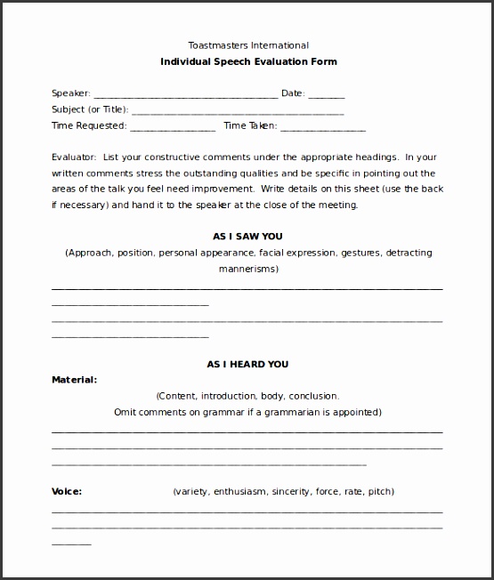 individual speech toastmasters evaluation form template
