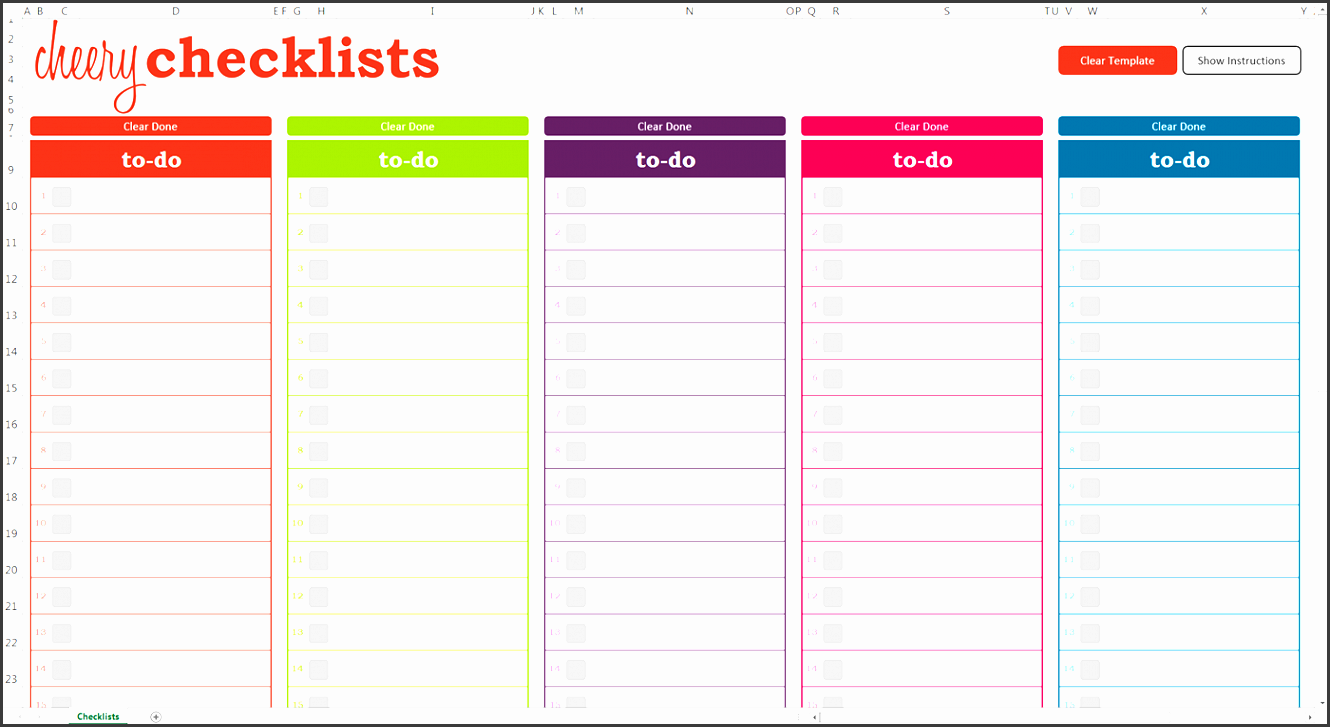 cheery checklists excel template screen view