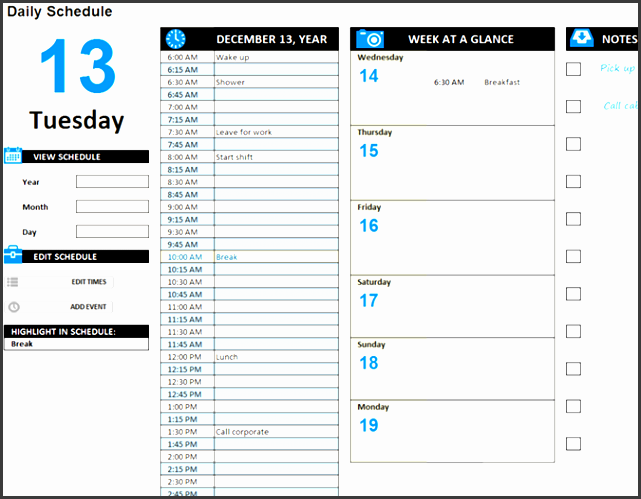 daily work schedule