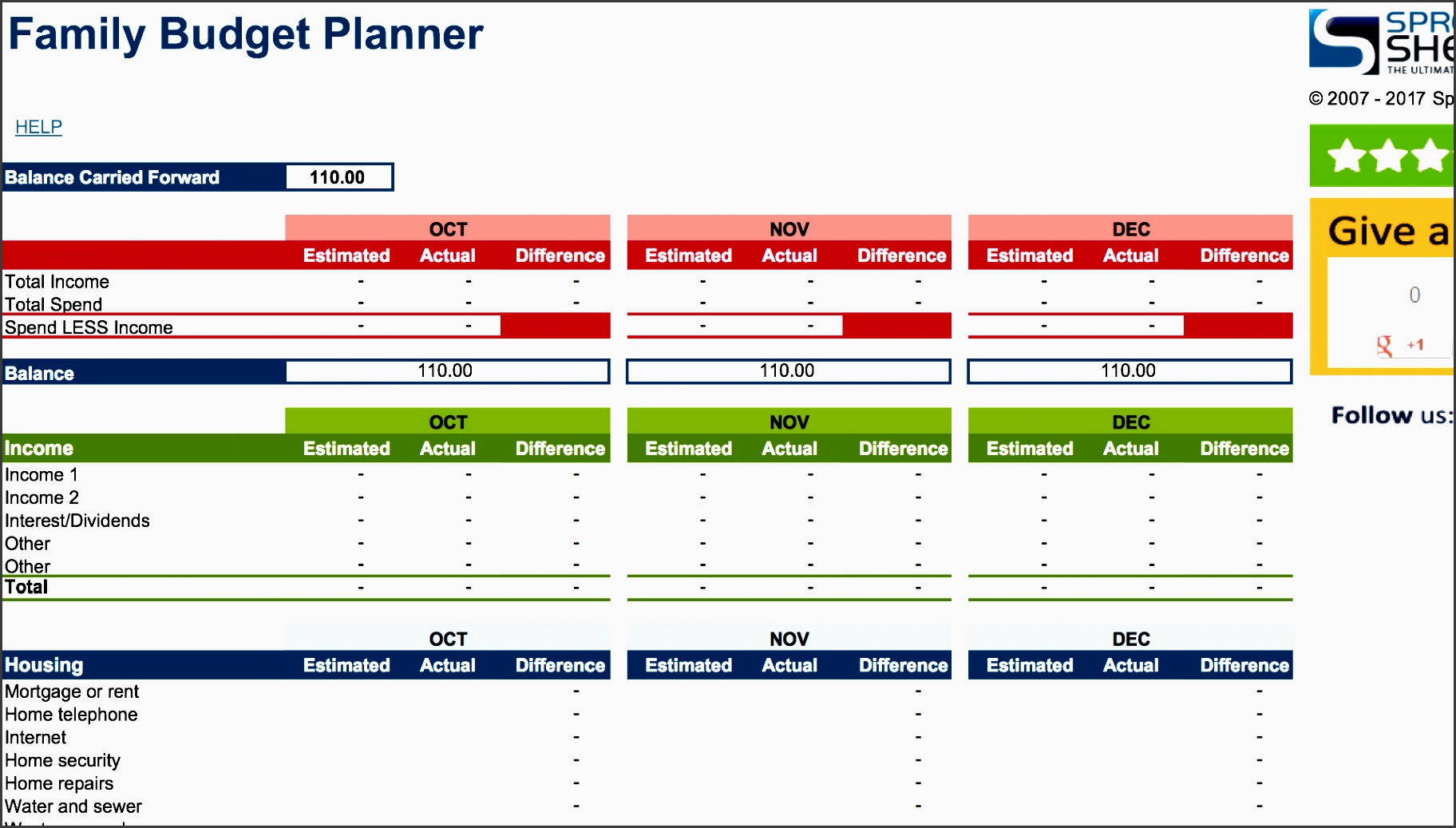 family bud planner