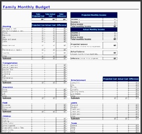 family monthly bud planner