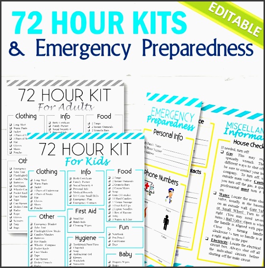 editable 72 hour kits and family emergency plan instant