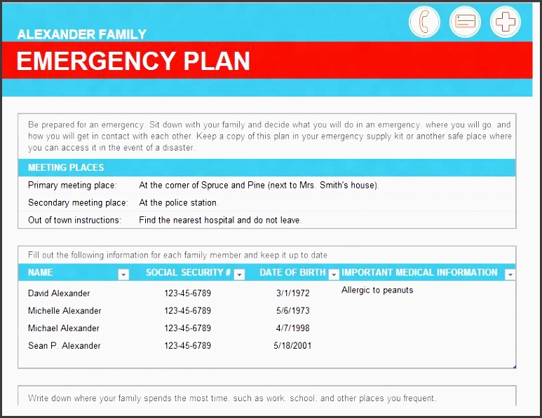 free ms excel family emergency plan template