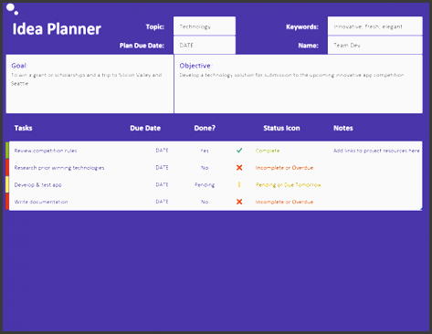 idea planner tasks