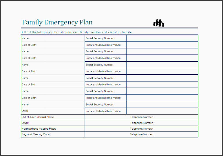 family emergency plan sheet