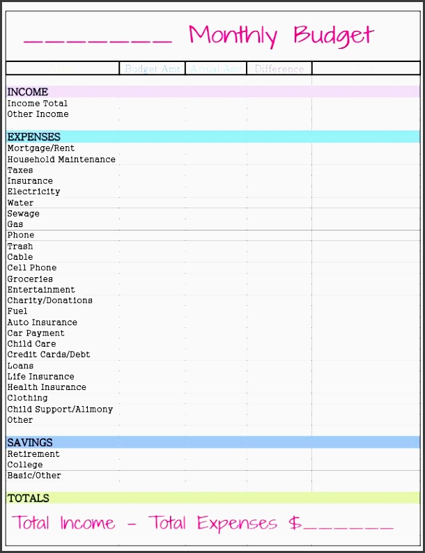 free monthly bud template monthly bud monthly bud template and extra cash