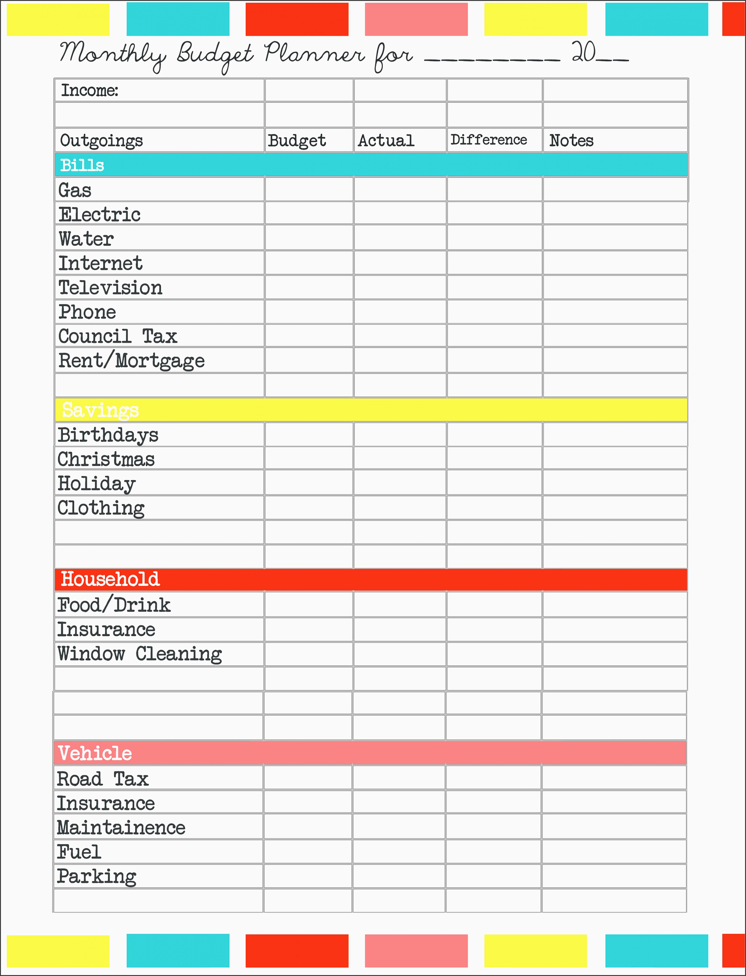 bud planner templates