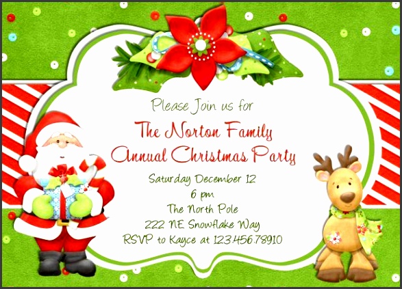 awesome santa and the deer images motive style holiday party invitation template with green and red