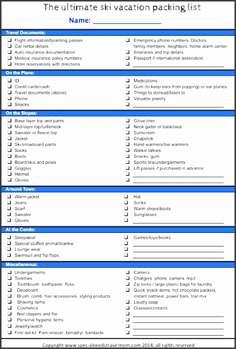 family ski vacation packing list