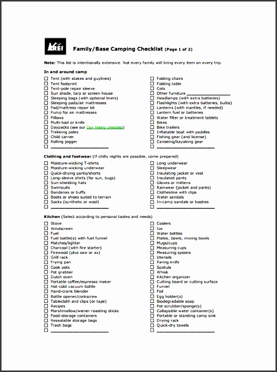 example family camping checklist pdf format