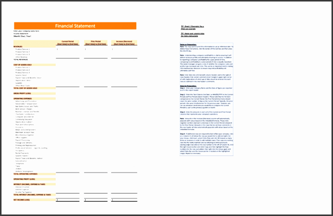 small business financial statement template