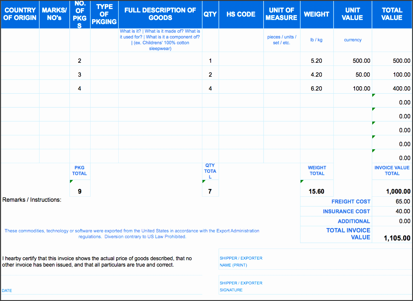 invoice in excel