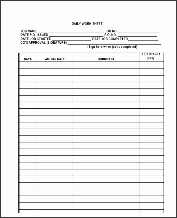 daily work record template