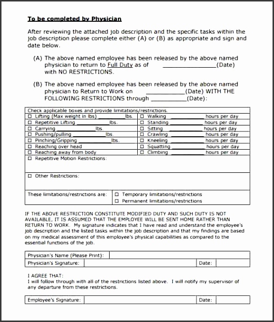 doctor note to return to work template free pdf
