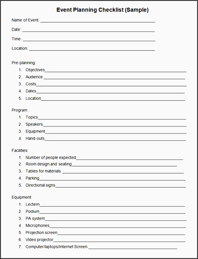 event planning blank checklist template editable format