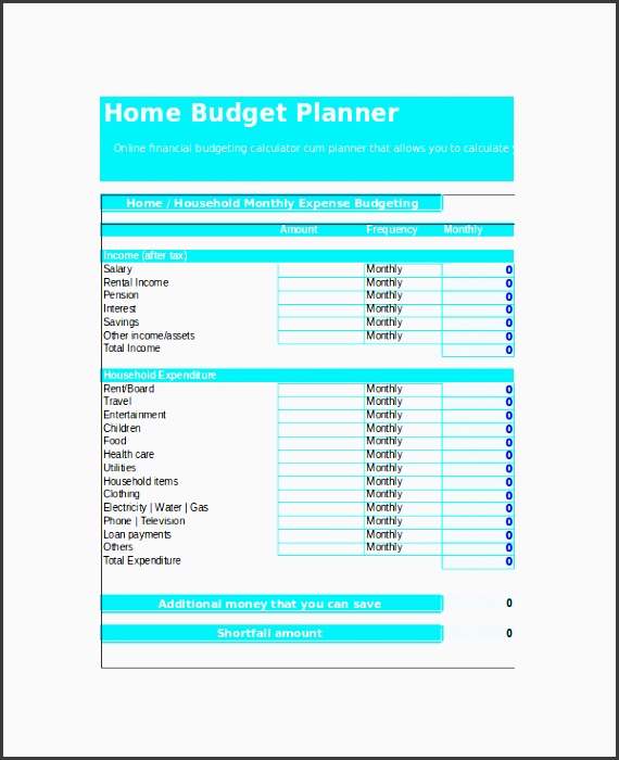 home monthly bud template