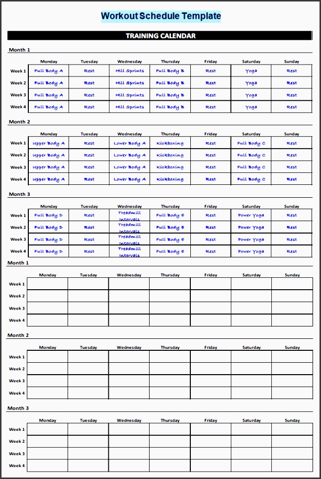 workout schedule template 10 free word excel pdf format
