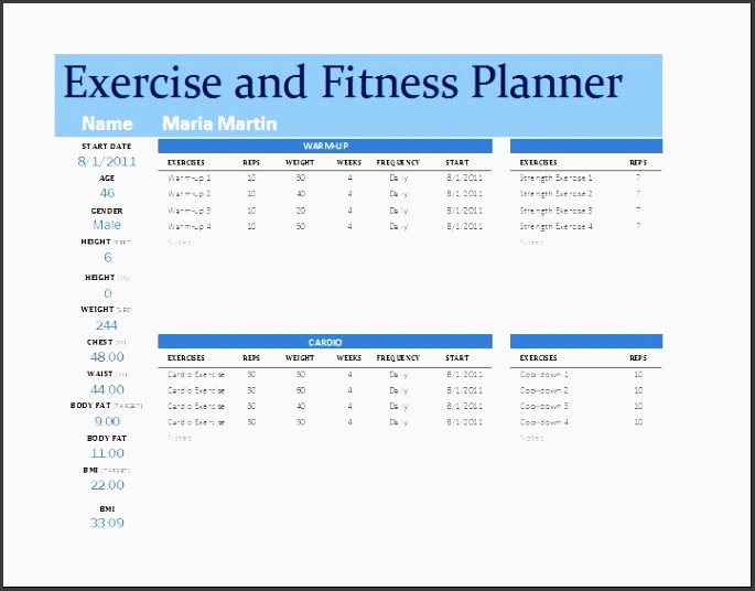 ms excel exercise and fitness planner template word excel