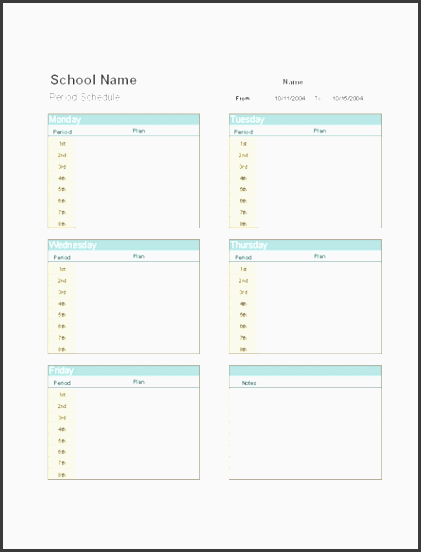 course schedule template