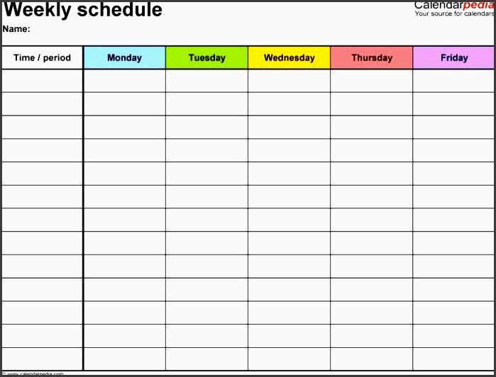 weekly schedule template for word version 1 landscape 1 page monday to friday