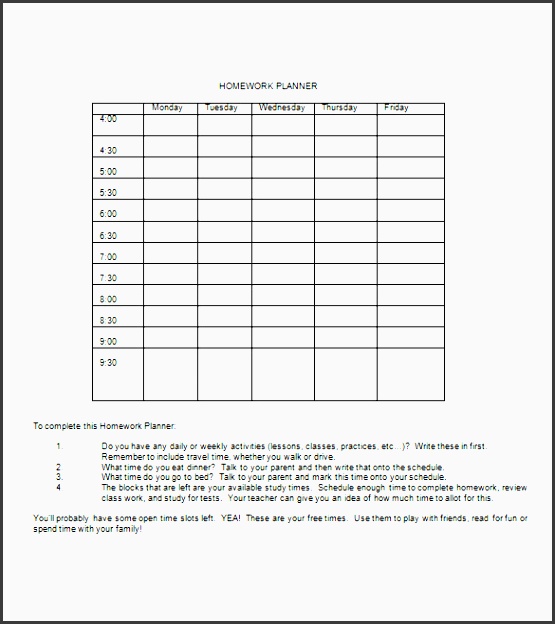 weekly homework planner agenda template