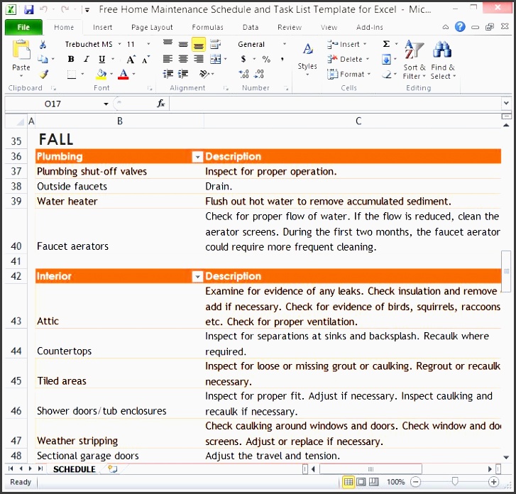 free home maintenance schedule and task list template for excel
