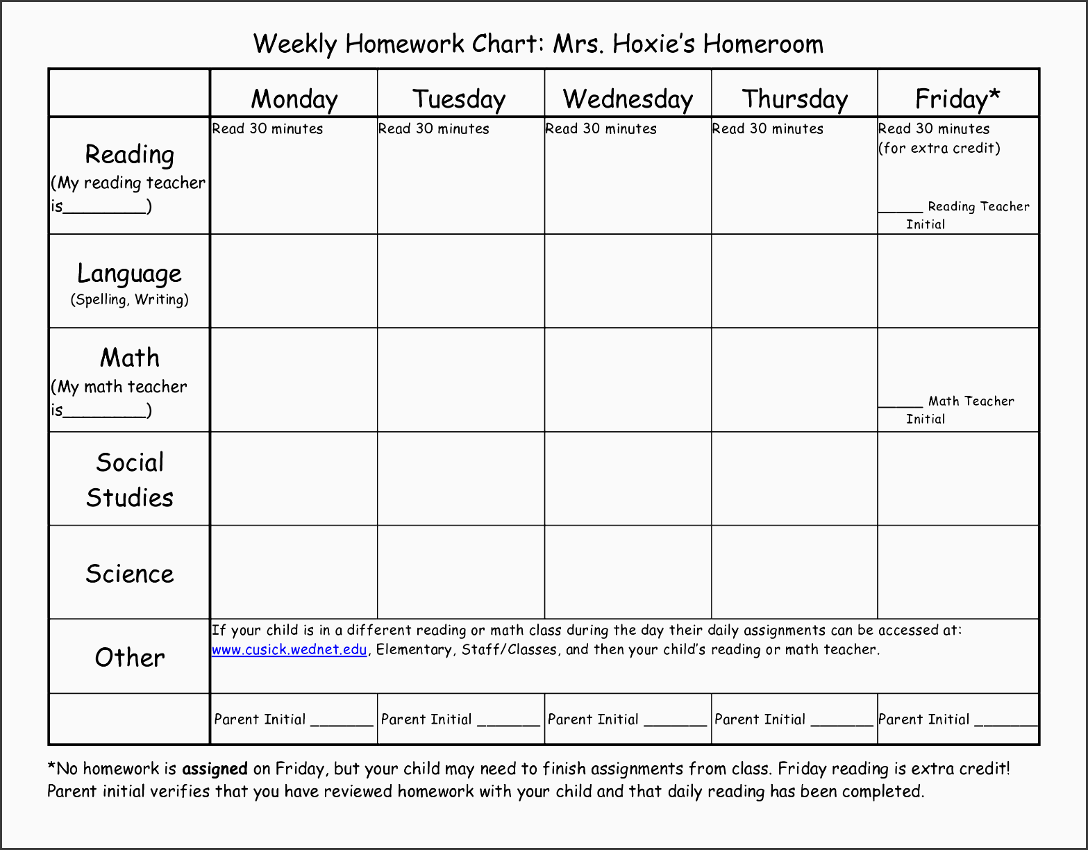homework template