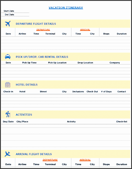 vacation itinerary template vacation packing list image