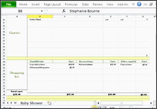 baby shower planner for excel
