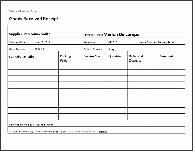 shipment delivery receipt template