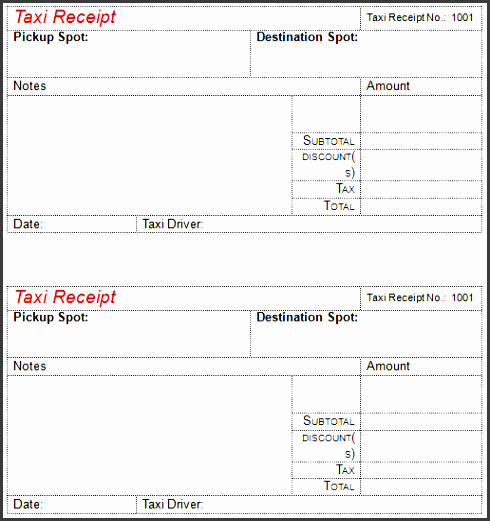2nd taxi receipt template for word