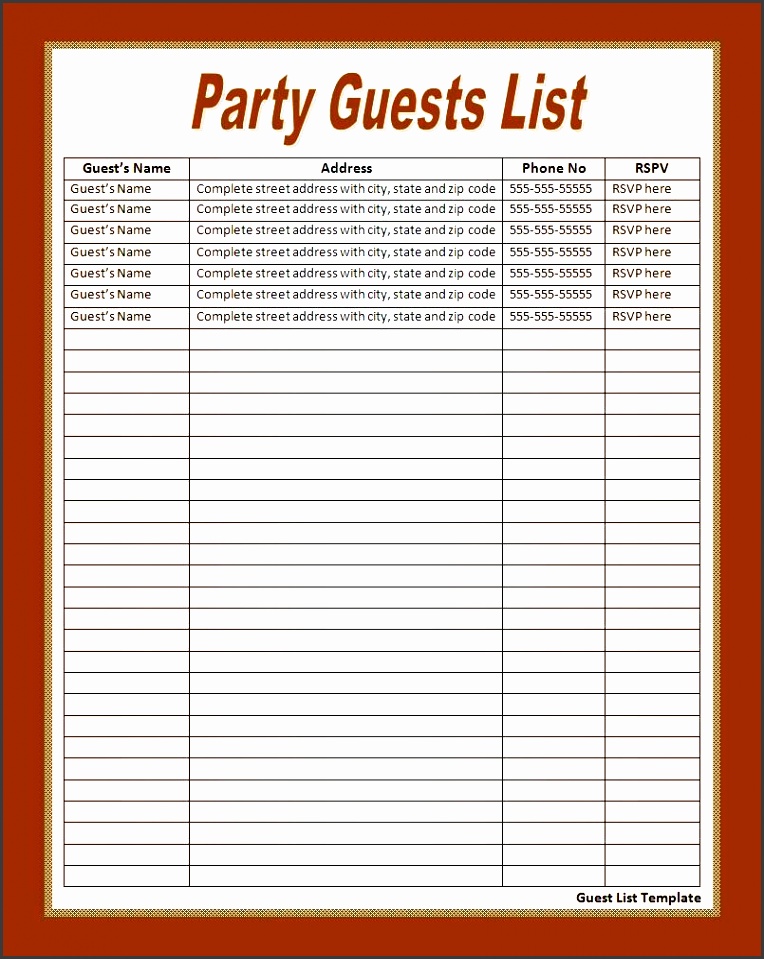 guest list template