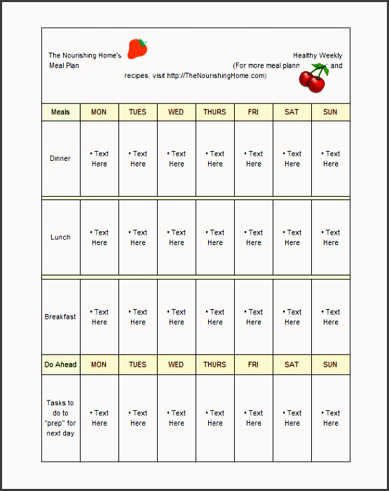 weekly meal planning excel template free