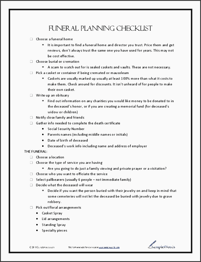 funeral planning checklist 6 9 funeral planning checklist
